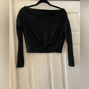 black blouse with knot in the front